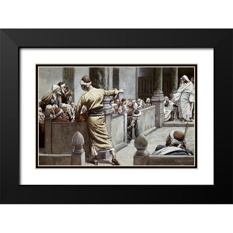 Blind Man Tells His Story To The Jews Black Modern Wood Framed Art Print with Double Matting by Tissot, James