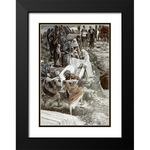 Body of Jesus Carried To The Stone of Anointing Black Modern Wood Framed Art Print with Double Matting by Tissot, James Jacques