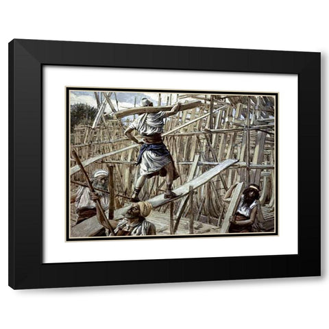 Building of The Ark Black Modern Wood Framed Art Print with Double Matting by Tissot, James