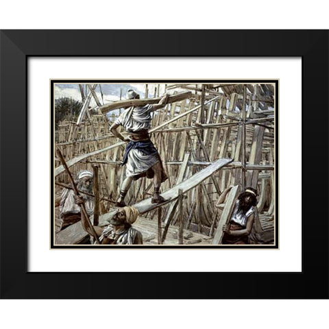 Building of The Ark Black Modern Wood Framed Art Print with Double Matting by Tissot, James