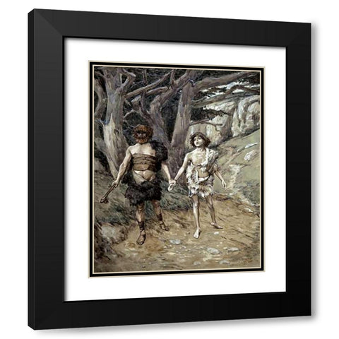 Cain Leadeth Abel To Death Black Modern Wood Framed Art Print with Double Matting by Tissot, James