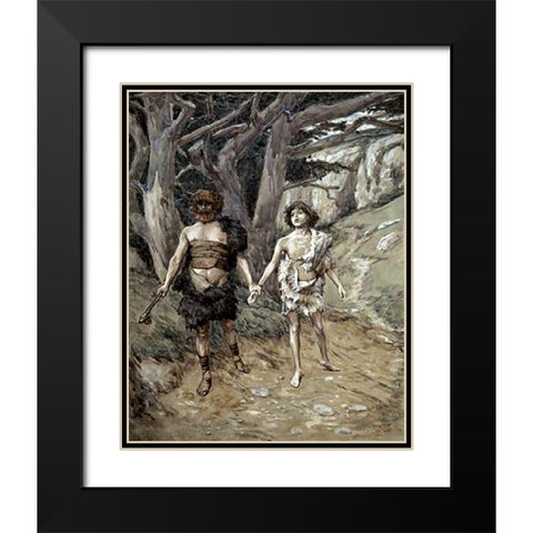 Cain Leadeth Abel To Death Black Modern Wood Framed Art Print with Double Matting by Tissot, James