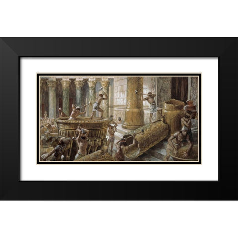 Chaldees Destroy The Brazen Sea Black Modern Wood Framed Art Print with Double Matting by Tissot, James Jacques