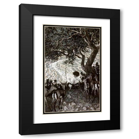 Childhood of John The Baptist Black Modern Wood Framed Art Print with Double Matting by Tissot, James