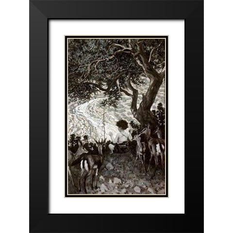 Childhood of John The Baptist Black Modern Wood Framed Art Print with Double Matting by Tissot, James