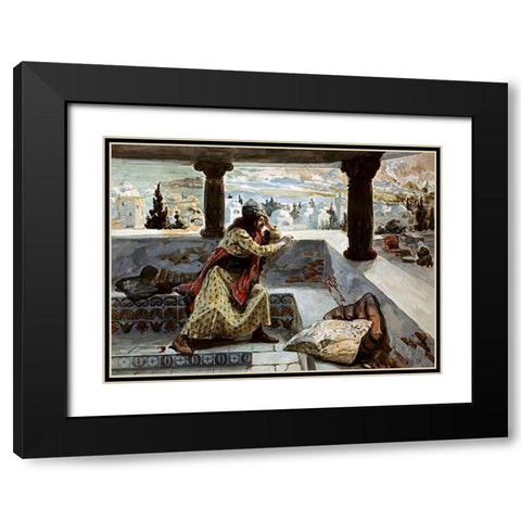 David Sees Bath-Sheba Bathing Black Modern Wood Framed Art Print with Double Matting by Tissot, James