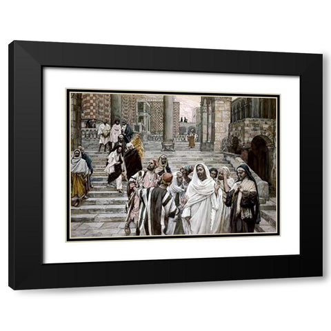 Disciples Admire The Buildings of The Temple Black Modern Wood Framed Art Print with Double Matting by Tissot, James