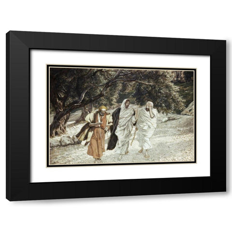 Disciples On The Road To Emmaus Black Modern Wood Framed Art Print with Double Matting by Tissot, James Jacques
