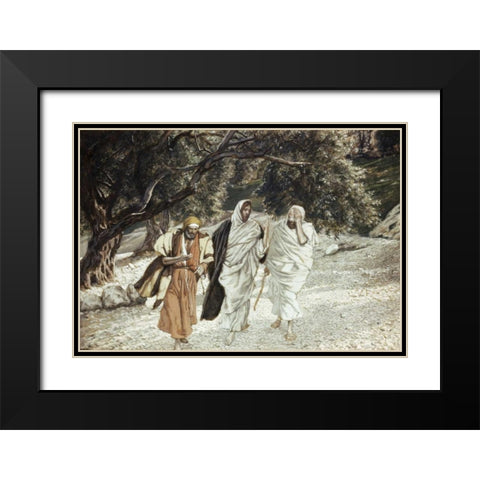 Disciples On The Road To Emmaus Black Modern Wood Framed Art Print with Double Matting by Tissot, James Jacques