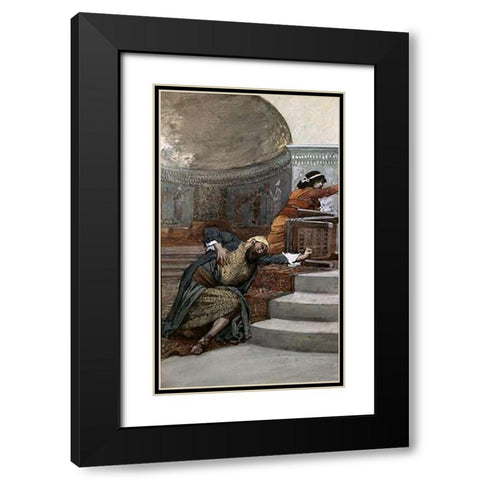 Eglon Slain By Ehud Black Modern Wood Framed Art Print with Double Matting by Tissot, James