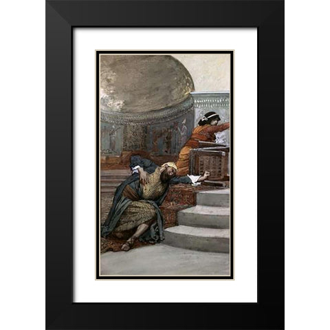 Eglon Slain By Ehud Black Modern Wood Framed Art Print with Double Matting by Tissot, James