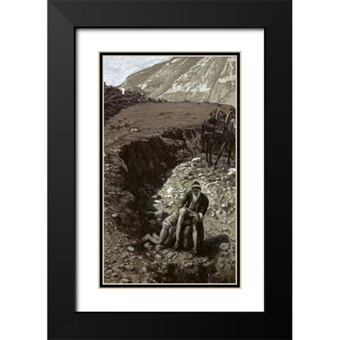 Good Samaritan Black Modern Wood Framed Art Print with Double Matting by Tissot, James Jacques