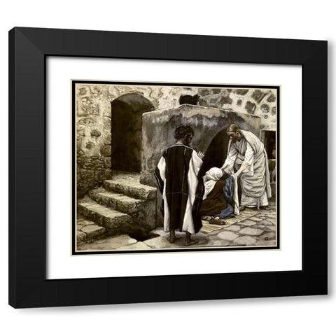 Healing of Simons Mother-In-Law Black Modern Wood Framed Art Print with Double Matting by Tissot, James