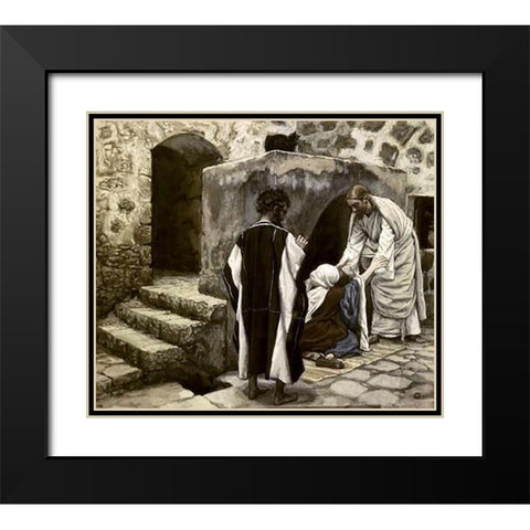 Healing of Simons Mother-In-Law Black Modern Wood Framed Art Print with Double Matting by Tissot, James
