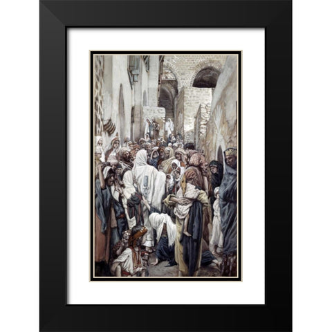 Healing of The Woman With An Issue of Blood Black Modern Wood Framed Art Print with Double Matting by Tissot, James Jacques