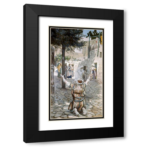 Healing The Leper at Capernaum Black Modern Wood Framed Art Print with Double Matting by Tissot, James Jacques