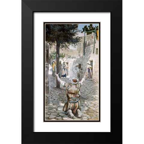 Healing The Leper at Capernaum Black Modern Wood Framed Art Print with Double Matting by Tissot, James Jacques