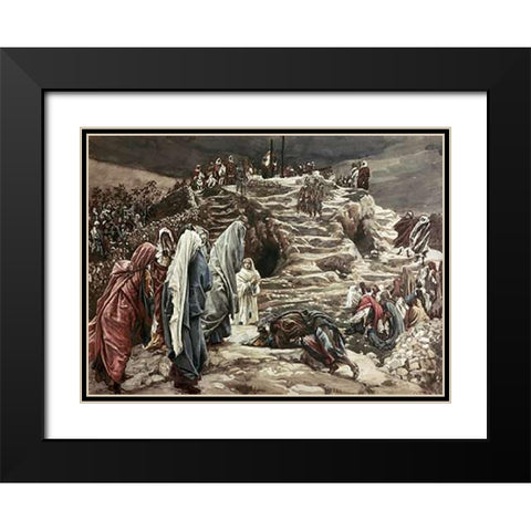 Holy Women Look On From Afar Black Modern Wood Framed Art Print with Double Matting by Tissot, James