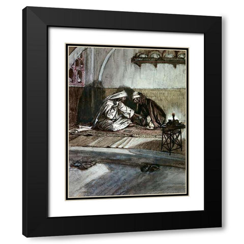 Interview Between Jesus and Nicodemus Black Modern Wood Framed Art Print with Double Matting by Tissot, James