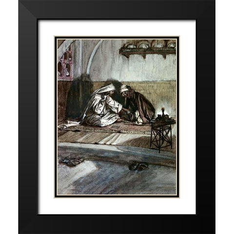 Interview Between Jesus and Nicodemus Black Modern Wood Framed Art Print with Double Matting by Tissot, James