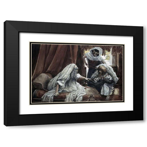 Jacob Deceives Isaac Black Modern Wood Framed Art Print with Double Matting by Tissot, James