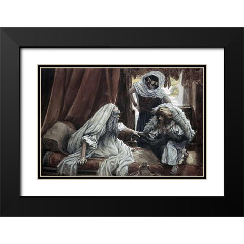 Jacob Deceives Isaac Black Modern Wood Framed Art Print with Double Matting by Tissot, James