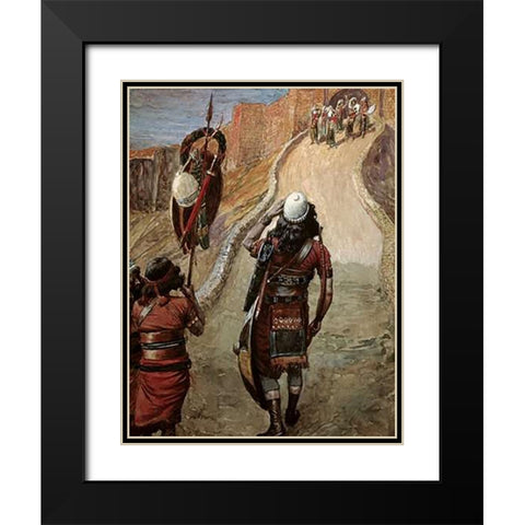 Jepthah Sees His Daughter From Afar Black Modern Wood Framed Art Print with Double Matting by Tissot, James