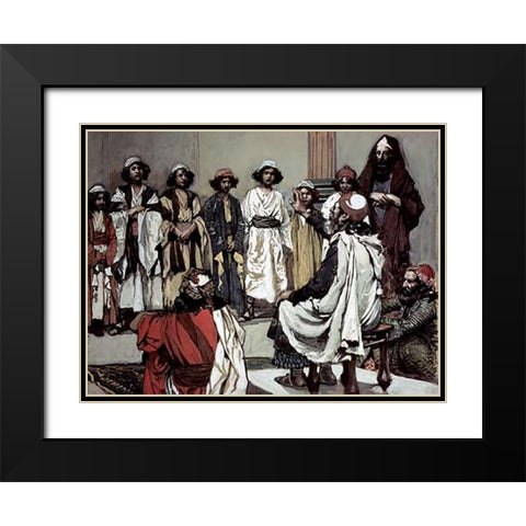 Jesse Presents His Sons To Samuel Black Modern Wood Framed Art Print with Double Matting by Tissot, James