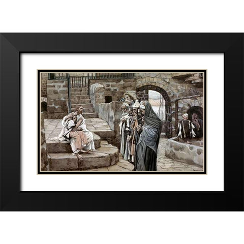 Jesus and The Little Child Black Modern Wood Framed Art Print with Double Matting by Tissot, James