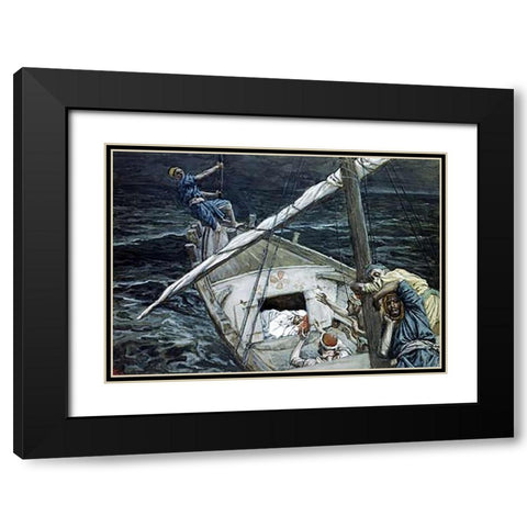 Jesus Asleep During The Storm Black Modern Wood Framed Art Print with Double Matting by Tissot, James
