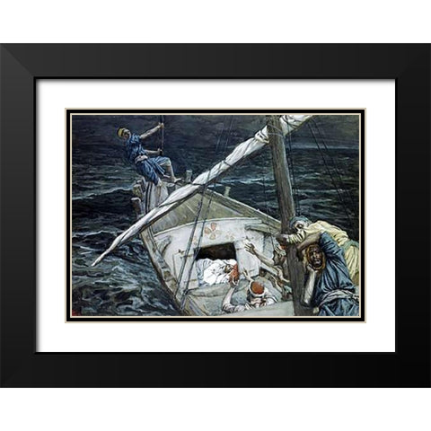 Jesus Asleep During The Storm Black Modern Wood Framed Art Print with Double Matting by Tissot, James