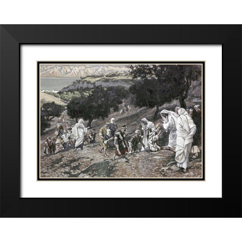Jesus Healing The Lame and The Blind Black Modern Wood Framed Art Print with Double Matting by Tissot, James Jacques