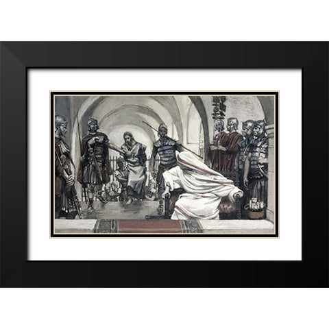 Jesus Led Back From Herod To Pilate Black Modern Wood Framed Art Print with Double Matting by Tissot, James