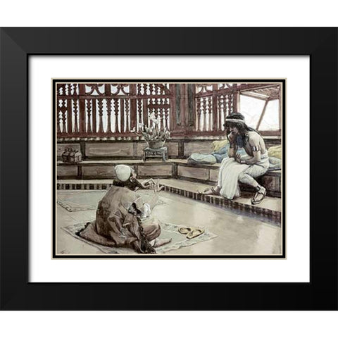 Joseph Converses With Judah, His Brother Black Modern Wood Framed Art Print with Double Matting by Tissot, James
