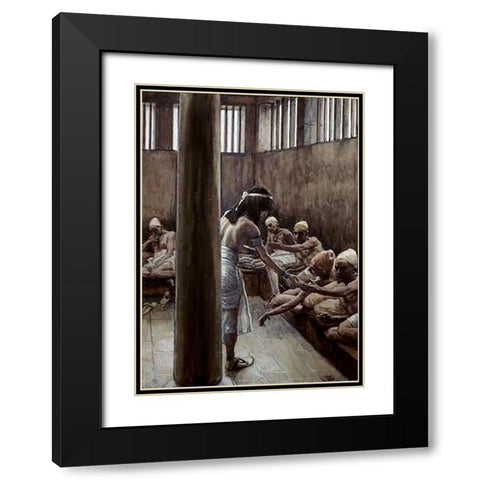 Joseph Distributes Bread In Prison Black Modern Wood Framed Art Print with Double Matting by Tissot, James