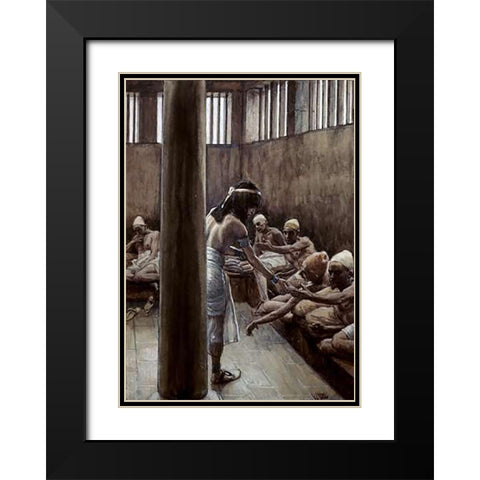 Joseph Distributes Bread In Prison Black Modern Wood Framed Art Print with Double Matting by Tissot, James
