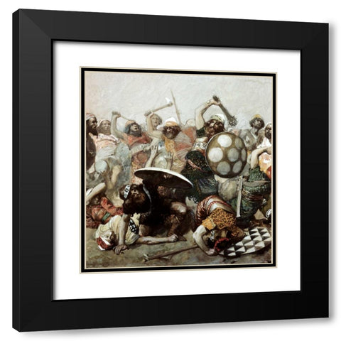 Joshua Destroys The Giants Black Modern Wood Framed Art Print with Double Matting by Tissot, James Jacques