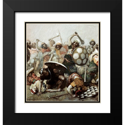 Joshua Destroys The Giants Black Modern Wood Framed Art Print with Double Matting by Tissot, James Jacques