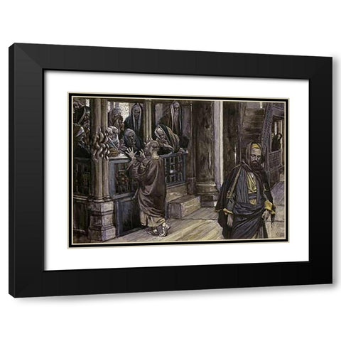 Judas Goes To The High Priests Black Modern Wood Framed Art Print with Double Matting by Tissot, James