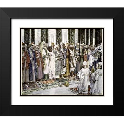 Legend of The Tests of Suitors of The Holy Virgin Black Modern Wood Framed Art Print with Double Matting by Tissot, James