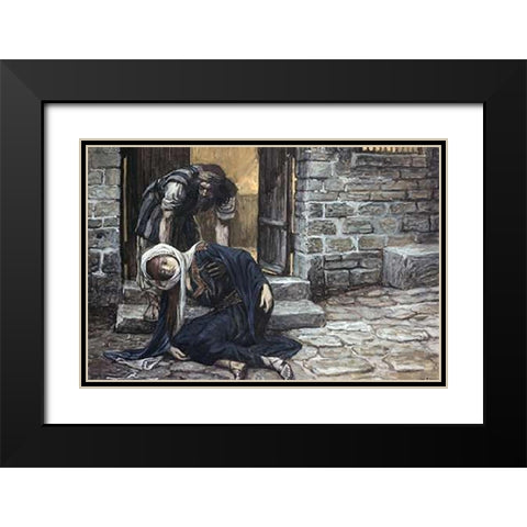 Levite Findeth His Dead Wife Black Modern Wood Framed Art Print with Double Matting by Tissot, James