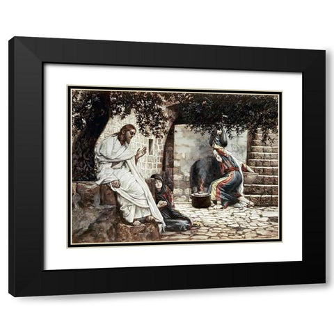 Magdalene at The Feet of Jesus Black Modern Wood Framed Art Print with Double Matting by Tissot, James