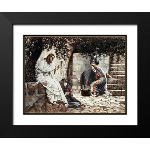 Magdalene at The Feet of Jesus Black Modern Wood Framed Art Print with Double Matting by Tissot, James
