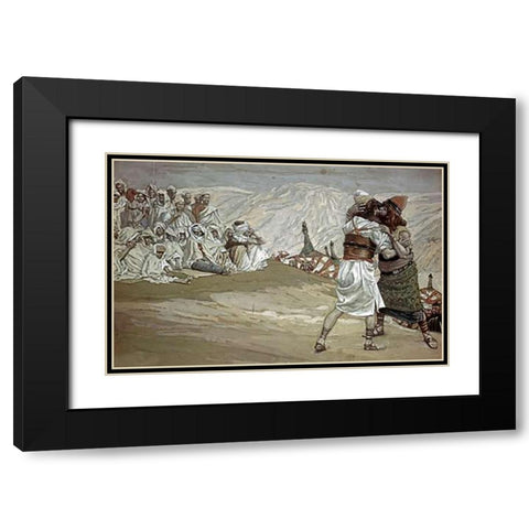 Meeting of Esau and Jacob Black Modern Wood Framed Art Print with Double Matting by Tissot, James