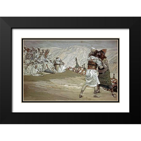 Meeting of Esau and Jacob Black Modern Wood Framed Art Print with Double Matting by Tissot, James