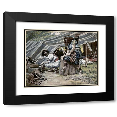 Mess of Pottage Black Modern Wood Framed Art Print with Double Matting by Tissot, James