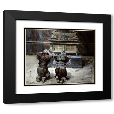 Moses and Joshua In The Tabernacle Black Modern Wood Framed Art Print with Double Matting by Tissot, James Jacques