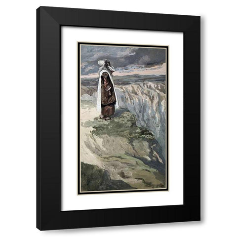 Moses On The Mountain During The Battle Black Modern Wood Framed Art Print with Double Matting by Tissot, James