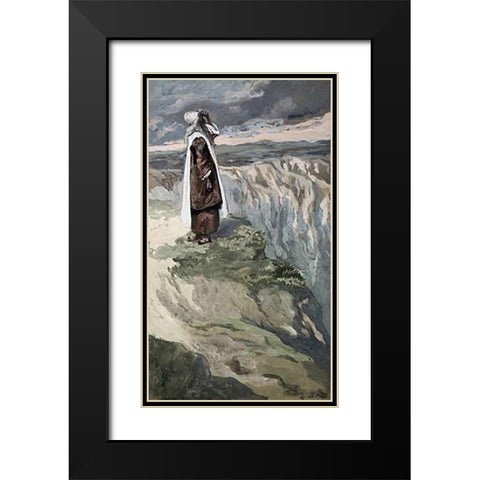 Moses On The Mountain During The Battle Black Modern Wood Framed Art Print with Double Matting by Tissot, James