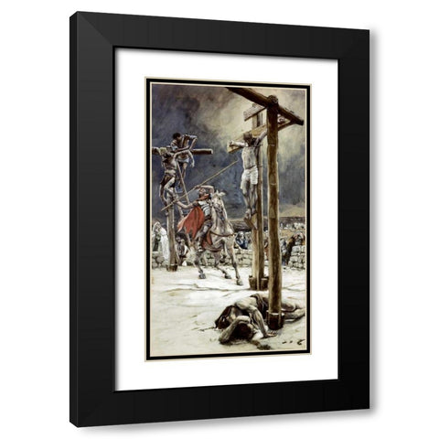 One of The Soldiers With a Spear Pierces His Side Black Modern Wood Framed Art Print with Double Matting by Tissot, James Jacques